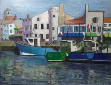 Painting titled "Port de Saint Marti…" by Béatrice Mitry, Original Artwork, Oil