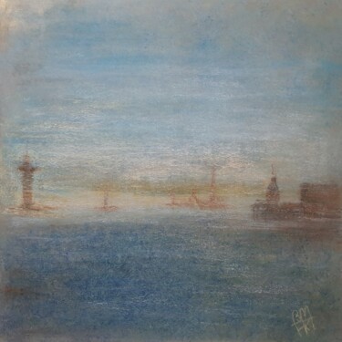 Painting titled "Port dans la brume" by Béatrice Mitry, Original Artwork, Acrylic