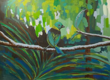 Malerei mit dem Titel "Oiseau vert" von Béatrice Mitry, Original-Kunstwerk, Acryl