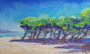 Peinture intitulée "Pins sur la plage" par Béatrice Mitry, Œuvre d'art originale, Pastel