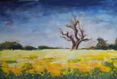 Peinture intitulée "champ de colza par…" par Béatrice Mitry, Œuvre d'art originale, Pastel