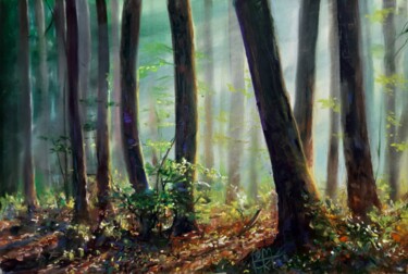 Schilderij getiteld "Bois ensoleillé" door Béatrice Mitry, Origineel Kunstwerk, Pastel