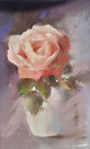Malerei mit dem Titel "Rose I" von Béatrice Mitry, Original-Kunstwerk, Pastell