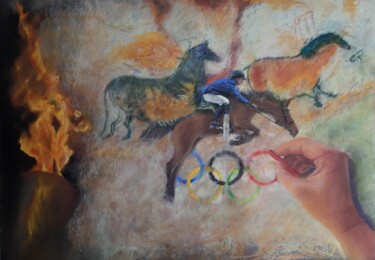 Schilderij getiteld "Lascaux Cave Reviva…" door Béatrice Mitry, Origineel Kunstwerk, Pastel