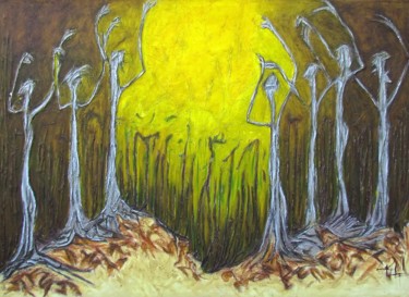 Schilderij getiteld "la forêt pétrifiée" door Béatrice Pillard, Origineel Kunstwerk, Olie