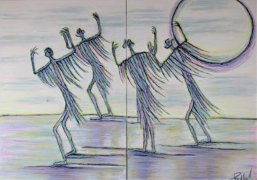 Картина под названием "surfer sur la vague" - Béatrice Pillard, Подлинное произведение искусства, Масло