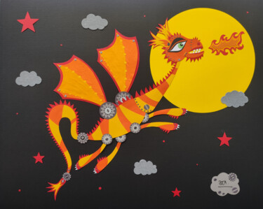 Collages intitolato "Sirius, le dragon d…" da Beatrice Sartori, Opera d'arte originale, Collages