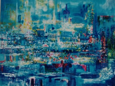 Peinture intitulée "Ville imaginaire 3" par Béatrice Travers, Œuvre d'art originale, Huile