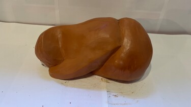 Sculpture titled "Chat couché" by Terredediane, Original Artwork, Clay