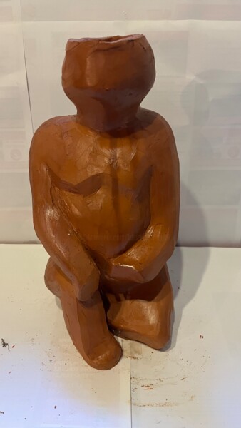 Sculpture titled "Pied de lampe Homme" by Terredediane, Original Artwork, Clay