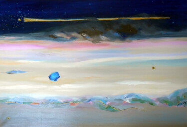 Painting titled "ANUNCIACION AZUL" by Beatriz Zucaro, Original Artwork, Oil Mounted on Wood Stretcher frame