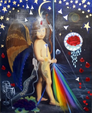 Painting titled "ANGEL NOCTURNO. Cab…" by Beatriz Zucaro, Original Artwork, Oil