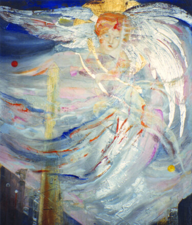 Painting titled "ANGEL CUPIDO." by Beatriz Zucaro, Original Artwork, Acrylic Mounted on Wood Stretcher frame
