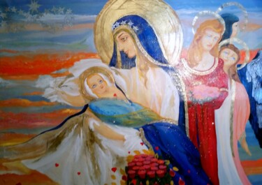 Ζωγραφική με τίτλο "MADRE CON NIÑO, Y O…" από Beatriz Zucaro, Αυθεντικά έργα τέχνης, Λάδι Τοποθετήθηκε στο Ξύλινο φορείο σκε…
