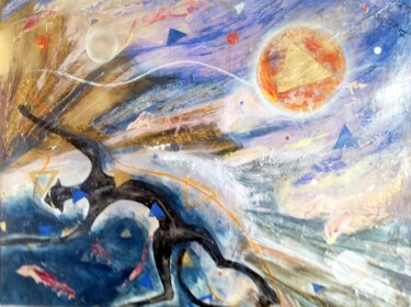 Schilderij getiteld "GATO MAGICO  ALIEN…" door Beatriz Zucaro, Origineel Kunstwerk, Olie