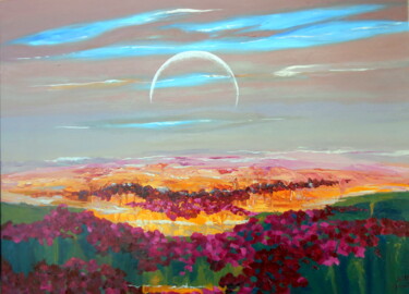 Painting titled "ATARDECER" by Beatriz Zucaro, Original Artwork, Oil Mounted on Wood Stretcher frame