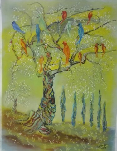 Tekening getiteld "les oiseaux du para…" door Beatrice Auriol Besombes, Origineel Kunstwerk, Pastel Gemonteerd op Karton