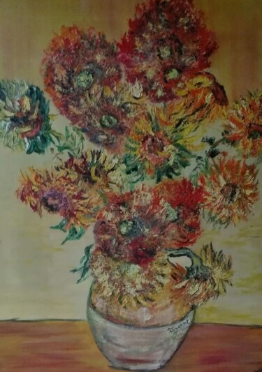 Painting titled "les tournesols" by Beatrice Auriol Besombes, Original Artwork, Oil
