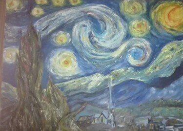 Pintura titulada "Nuit étoilée" por Beatrice Auriol Besombes, Obra de arte original, Oleo Montado en Bastidor de camilla de…