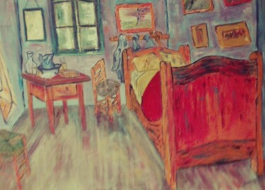 Painting titled "La chambre à Arles" by Beatrice Auriol Besombes, Original Artwork, Oil Mounted on Wood Stretcher frame