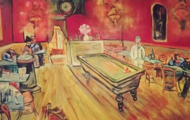 Pittura intitolato "Le café la nuit" da Beatrice Auriol Besombes, Opera d'arte originale, Olio Montato su Telaio per barella…