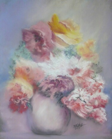 Drawing titled "bouquet romantique" by Beatrice Auriol Besombes, Original Artwork, Pastel Mounted on Cardboard