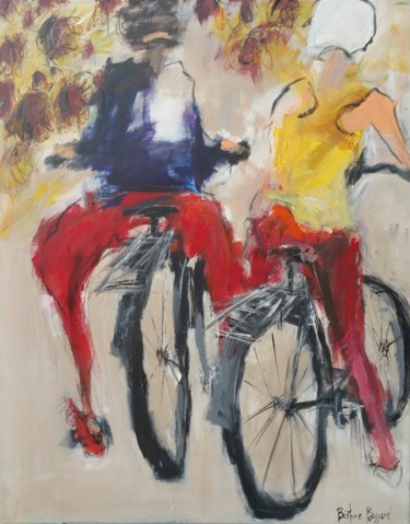 Painting titled "DUO A BICYCLETTE" by Beatrice Bossard, Original Artwork, Acrylic