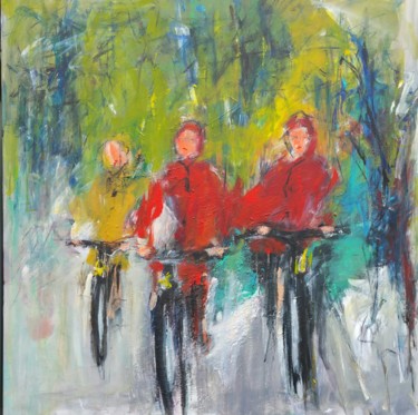 Peinture intitulée "promenade à bicycle…" par Beatrice Bossard, Œuvre d'art originale, Acrylique