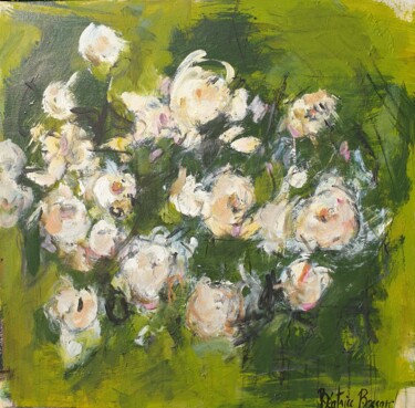 Painting titled "Fleurs blanches" by Beatrice Bossard, Original Artwork, Acrylic Mounted on Wood Stretcher frame