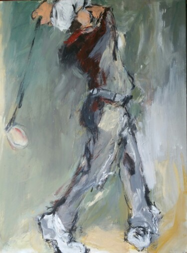 Painting titled "Golfeur 1" by Beatrice Bossard, Original Artwork, Acrylic Mounted on Wood Stretcher frame