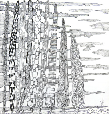 Drawing titled "Gribouillages" by Béatrice Hadjopoulos, Original Artwork, Pigments