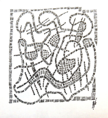 Zeichnungen mit dem Titel "Gribouillages 9" von Béatrice Hadjopoulos, Original-Kunstwerk, Pigmente Auf Plexiglas montiert