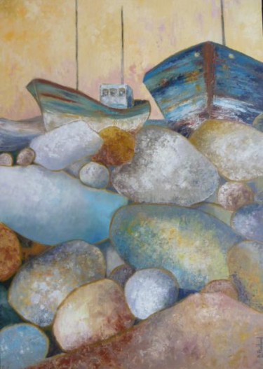 Pintura intitulada "les bateaux du gran…" por Bea Rialland, Obras de arte originais, Óleo