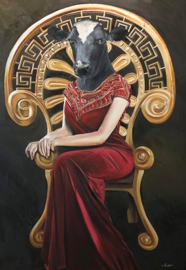 Peinture intitulée "Hathôr sur son trône" par Béatrice Viez, Œuvre d'art originale, Huile