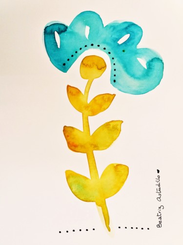 Pintura titulada "Flor azul" por Beatriz Astudillo, Obra de arte original, Acuarela