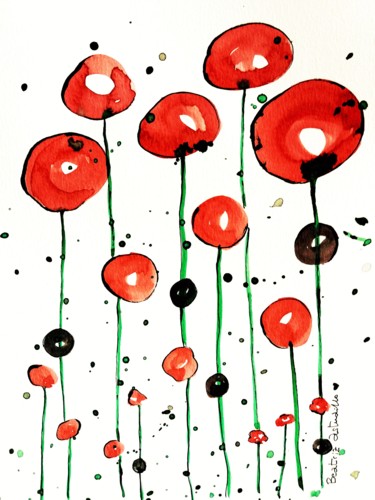 Pintura titulada "Flores rojas II" por Beatriz Astudillo, Obra de arte original, Acuarela