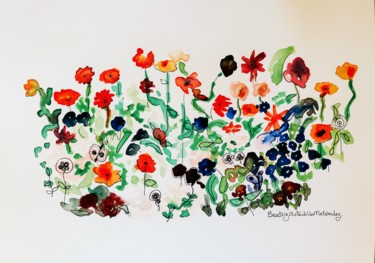 Pintura titulada "Campos de flores" por Beatriz Astudillo, Obra de arte original, Acuarela