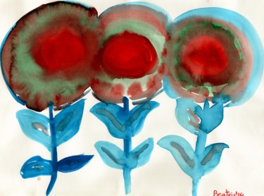 Pintura titulada "Flores de corazón r…" por Beatriz Astudillo, Obra de arte original, Acuarela