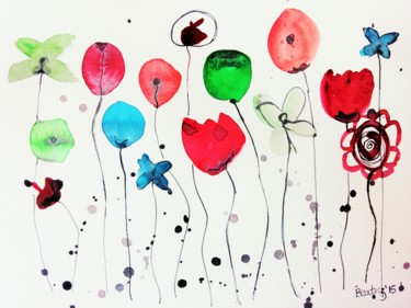 Painting titled "Festival de flores" by Beatriz Astudillo, Original Artwork, Watercolor