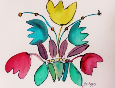 Painting titled "Centro floral" by Beatriz Astudillo, Original Artwork, Watercolor