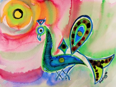 Painting titled "Pavo real" by Beatriz Astudillo, Original Artwork, Watercolor