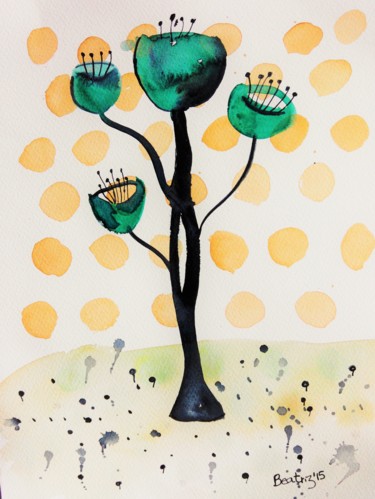 Painting titled "Árbol con flores ve…" by Beatriz Astudillo, Original Artwork, Watercolor