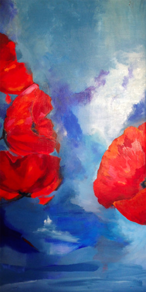 Painting titled "Coquelicots" by Beatriz Moya, Original Artwork, Oil