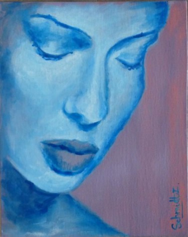 Peinture intitulée "visage bleu" par Schmidt Isabelle, Œuvre d'art originale