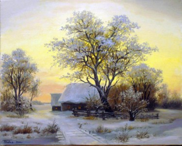 Картина под названием "Зимнее утро" - Владимир Бебия, Подлинное произведение искусства, Масло