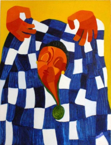 Peinture intitulée "Le pagne d'Akissi" par Bebu, Œuvre d'art originale, Huile