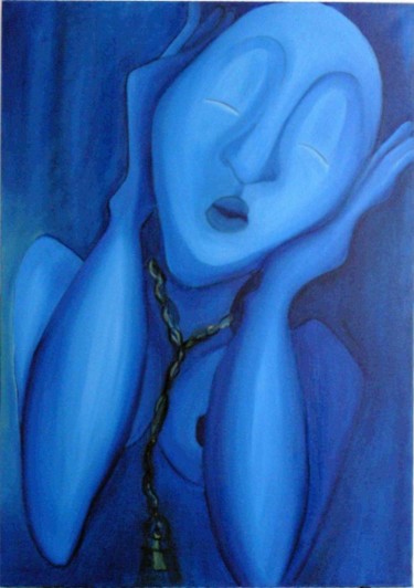 Peinture intitulée "Bleu" par Bebu, Œuvre d'art originale, Huile