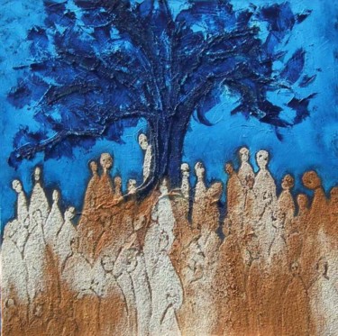 Peinture intitulée "L'arbre à palabres" par Bebu, Œuvre d'art originale, Huile