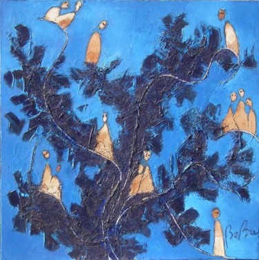 Peinture intitulée "L'arbre à palabre I…" par Bebu, Œuvre d'art originale, Huile