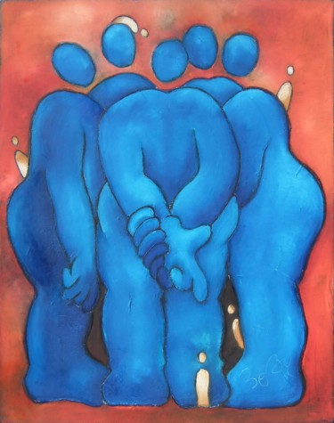 Conseil de sages Painting titled "Conseil de sages" by Bebu, Original Artwork, Oil
